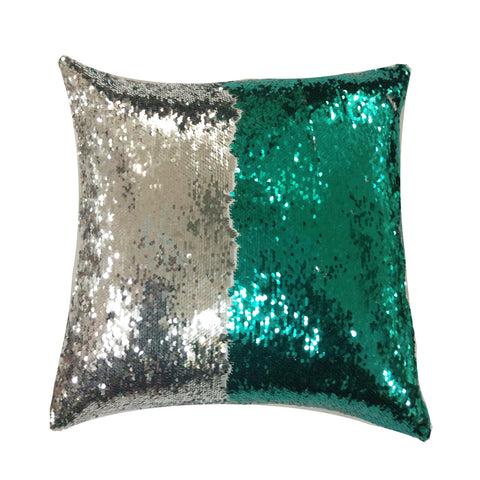 Velosso Mermaid Sequins Green & Silver Cushion Cover