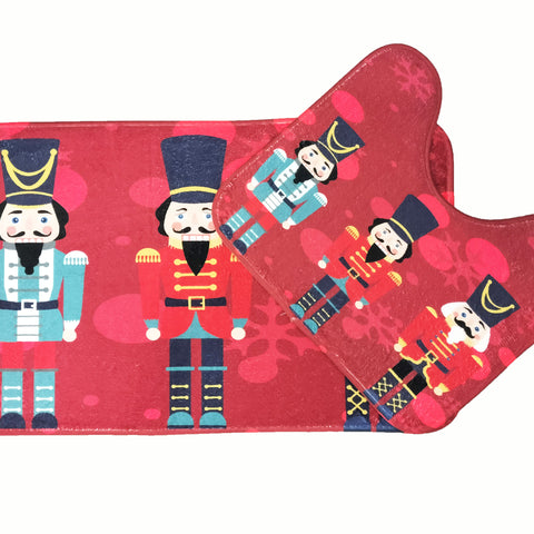 Velosso Smiling Nutcracker Christmas Anti Slip Bath Mat Set