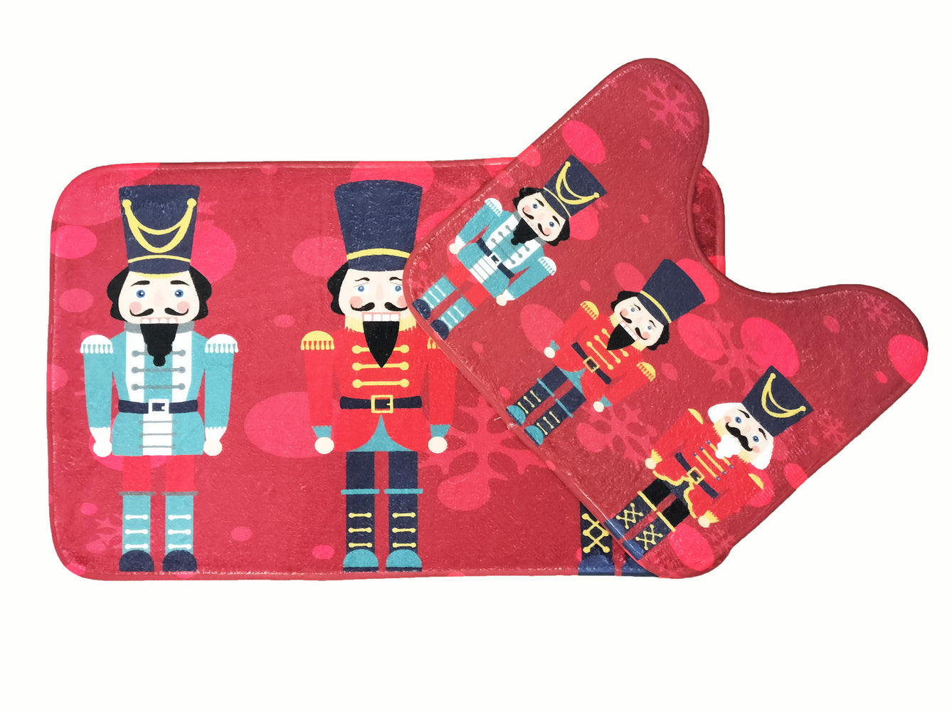 Velosso Smiling Nutcracker Christmas Anti Slip Bath Mat Set