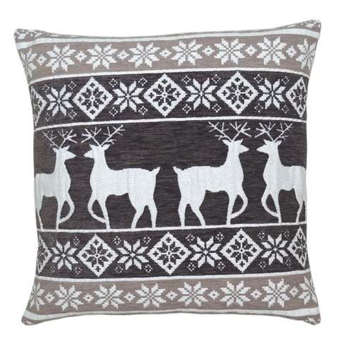 Velosso Stag Christmas Festive Grey Chenille Filled Cushion
