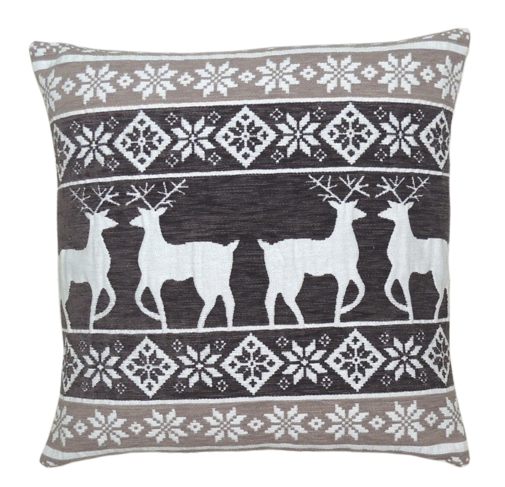 Velosso Stag Christmas Festive Grey Chenille Filled Cushion