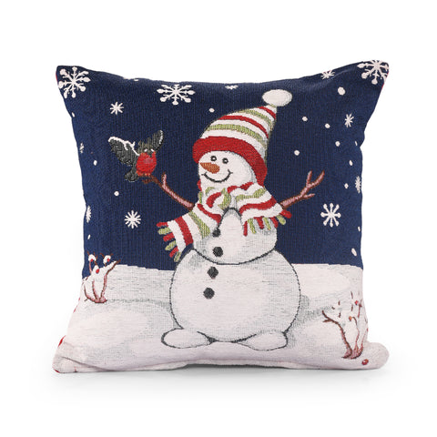 Snowman Snowflakes Christmas Festive Chenille Cushion Cover