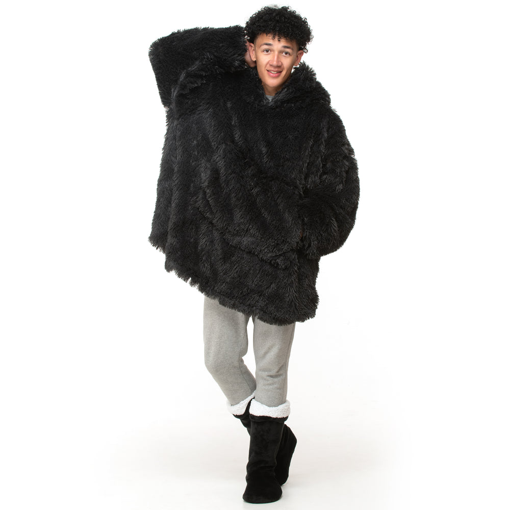 Velosso Alaska Faux Fur Black Oversized Hoodie