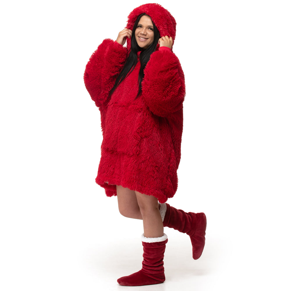 Velosso Alaska Faux Fur Red Oversized Hoodie