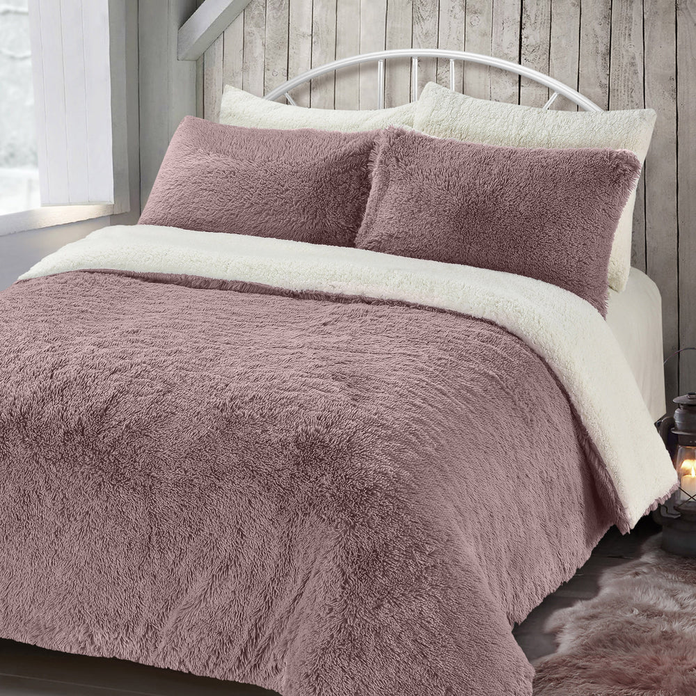 Velosso Alaska Faux Fur Teddy Pink Sherpa Duvet Cover & Pillowcase Set