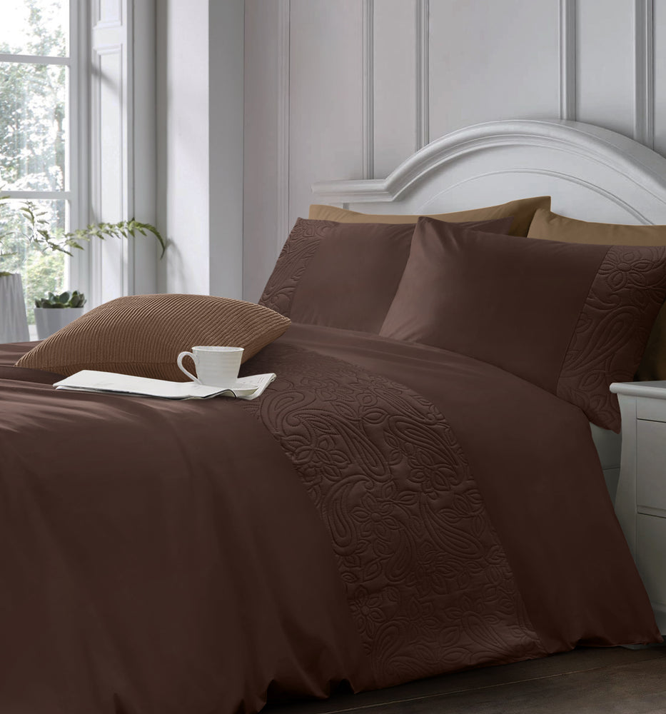 Alexis Floral Embossed Chocolate Duvet Cover & Pillowcase Set