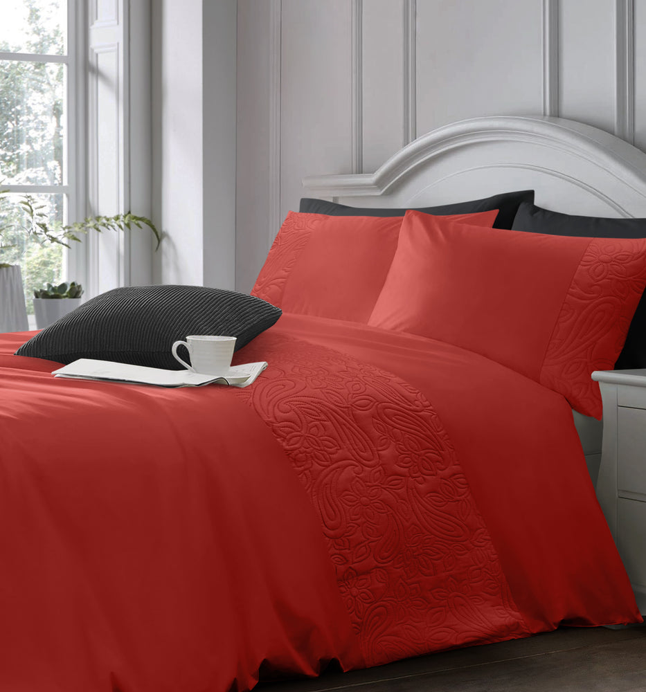 Alexis Floral Embossed Red Duvet Cover & Pillowcase Set