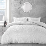 Velosso Alini White Floral Embossed Duvet Cover & Pillowcase Set