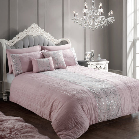 Intimates Amara Crinkle Pleated Sequin Pink Duvet Cover & Pillowcase Set
