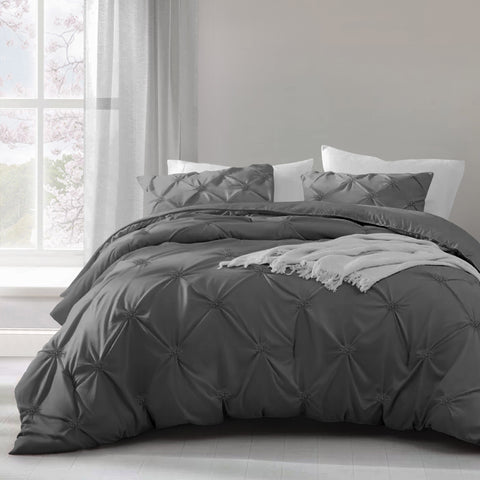 Intimates Angelica Pintuck Charcoal Duvet Cover & Pillowcase Set