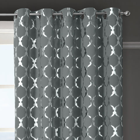Velosso Arabesque Grey Thermal Blackout Ready Made Eyelet Curtains