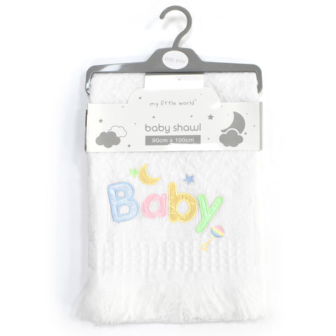 My Little World Baby Embroidered Shawl White