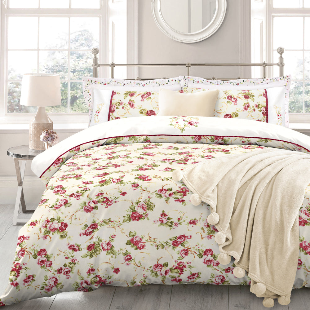 Velosso Beatrice Floral Embroidered Duvet Cover & Pillowcase Set
