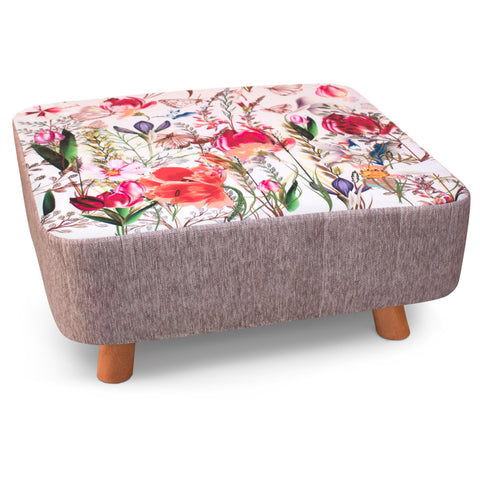 Velosso Luxury Blossom Floral Square Footstool