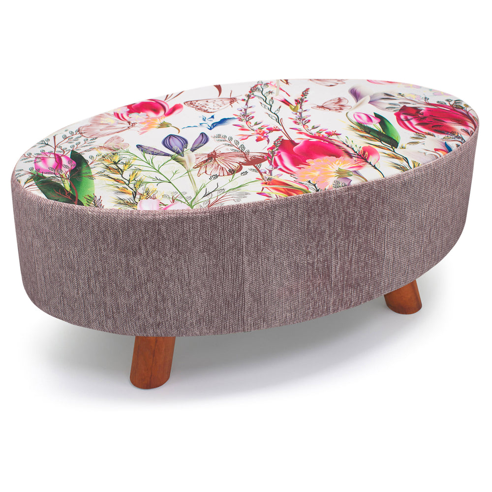 Velosso Luxury Blossom Floral Oval Footstool