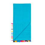 Velosso Blue Velour Tassle Beach Towel