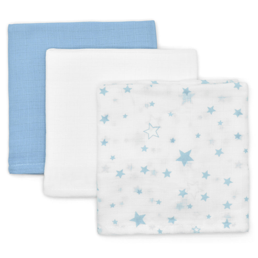 3-Pack Blue Cotton Muslin Square
