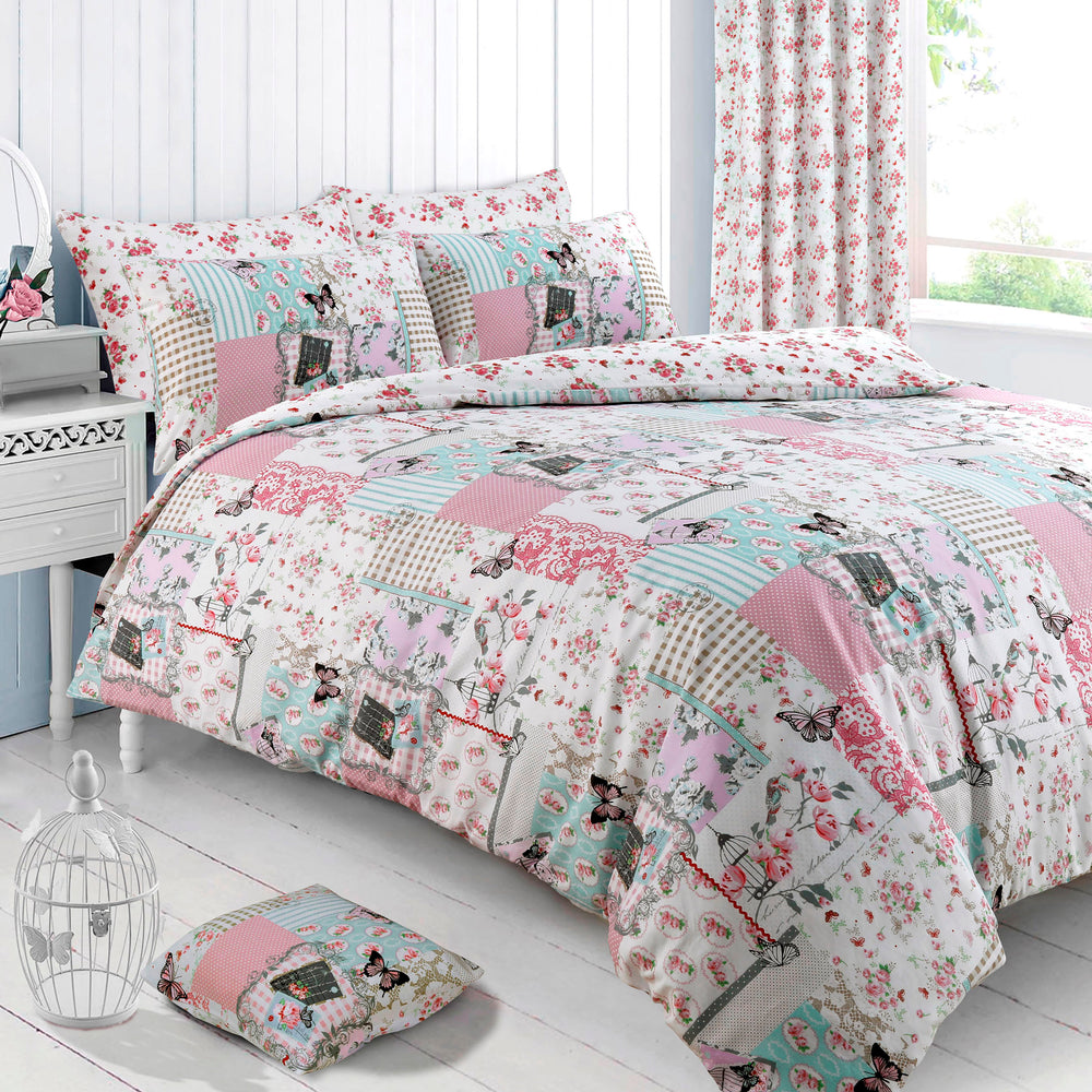 Velosso Boutique Floral Pink Patchwork Duvet Cover & Pillowcase Set