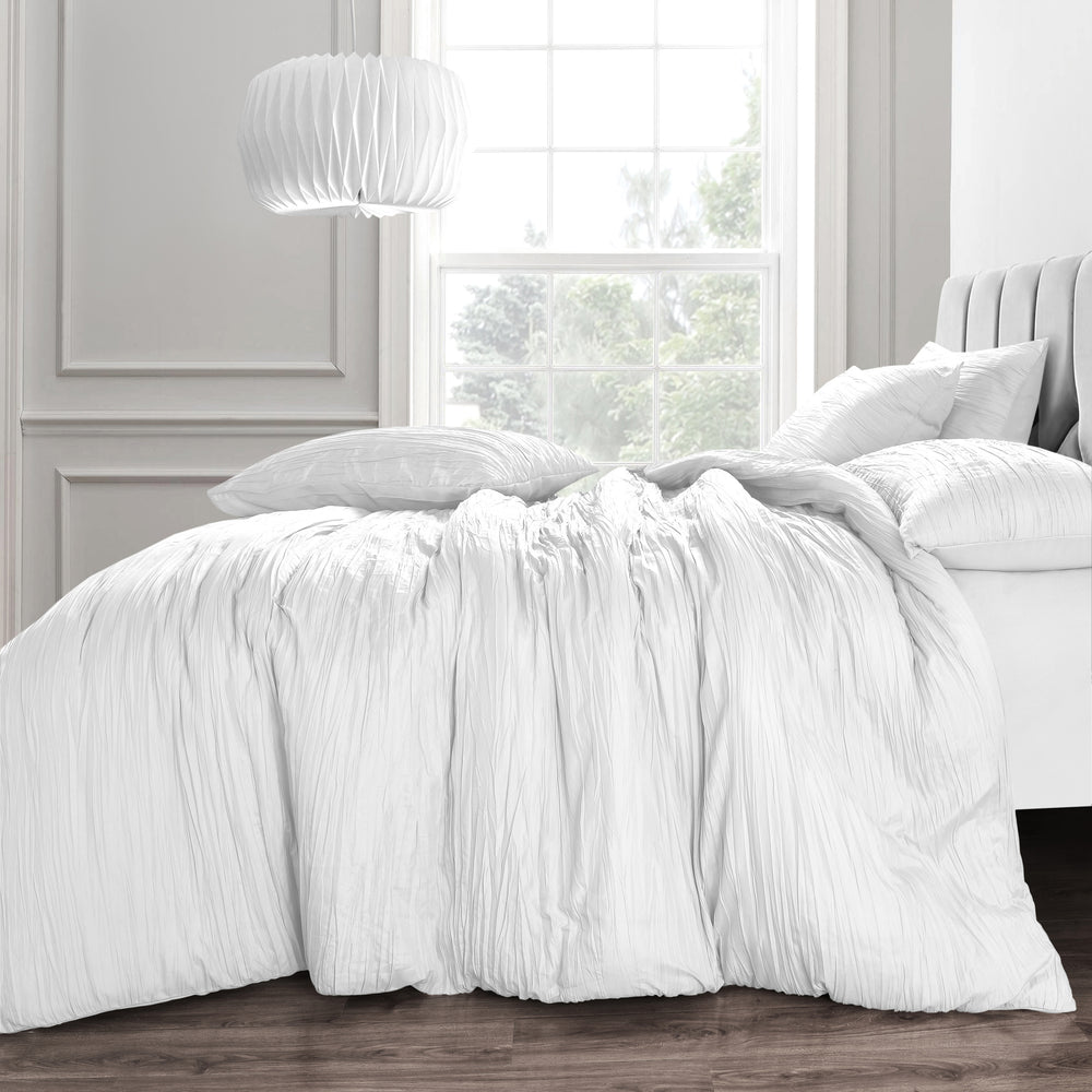 Velosso Calais Crinkle Pleated White Duvet Cover & Pillowcase Set