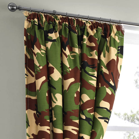 Velosso Camouflage Green Pencil Pleat Curtains