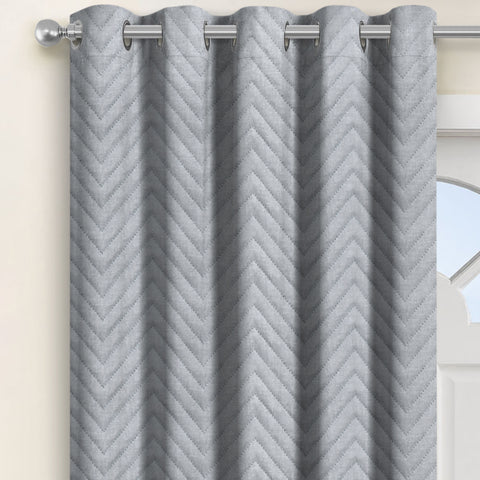 Velosso Chevron Grey Thermal Eyelet Door Curtain