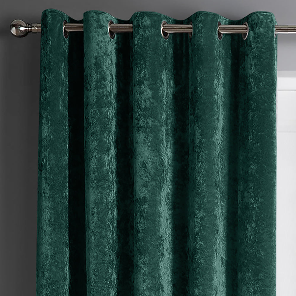 Intimates Emerald Green Crushed Velvet Ready Made Eyelet Curtains