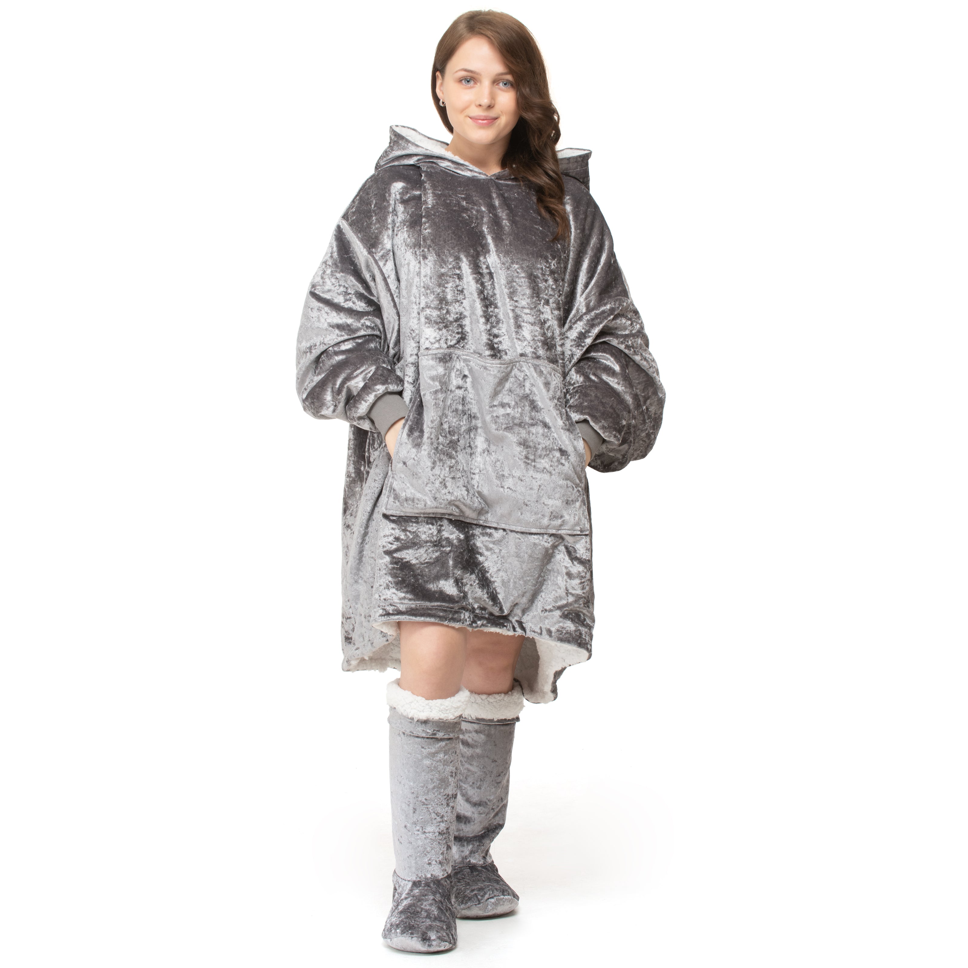 Velosso Crushed Velvet Silver Oversized Sweatshirt Linens Online