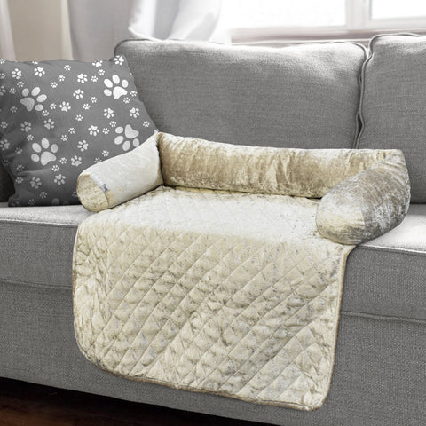 Pet Winks Luxury Crushed Velvet Natural Bolster Pillow Pet Sofa