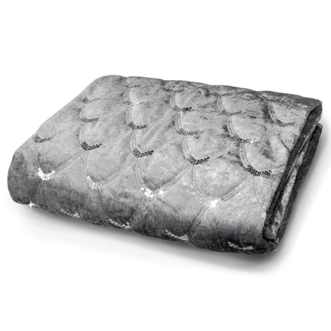 Intimates Luxury Crushed Velvet Sparkle Sequins Silver Throw