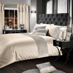 Velosso Crushed Velvet Panel Cream Duvet Cover & Pillowcase Set