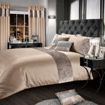 Velosso Crushed Velvet Panel Natural Duvet Cover & Pillowcase Set