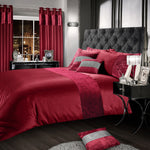 Velosso Crushed Velvet Panel Raspberry Duvet Cover & Pillowcase Set