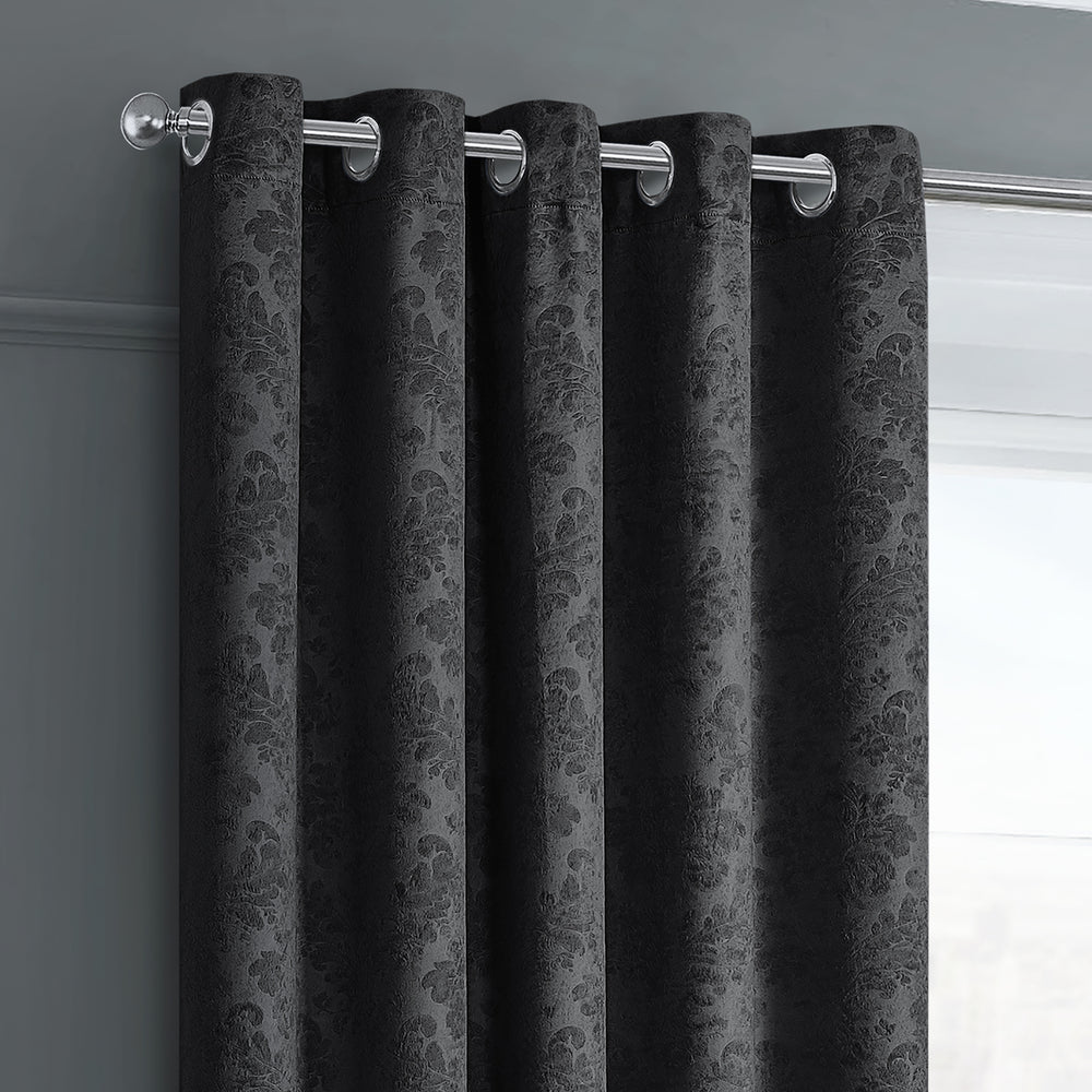 Velosso Ready Made Thermal Dimout Black Damask Curtains