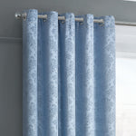Velosso Damask Soft Blue Thermal Dimout Ready Made Eyelet Curtains