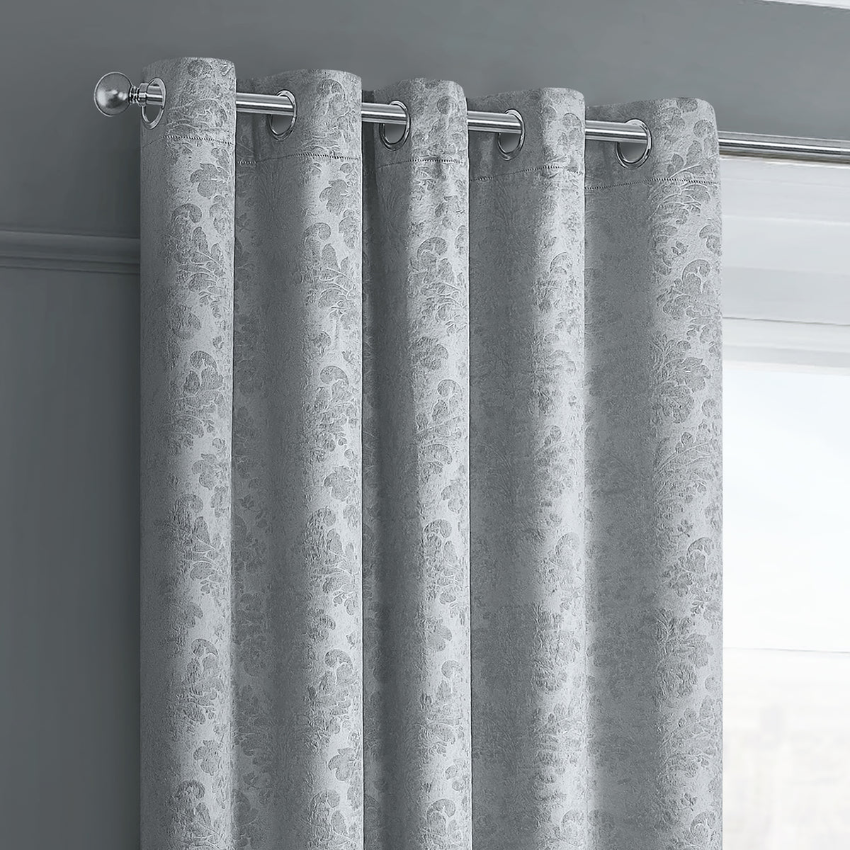 Velosso Damask Silver Thermal Dimout Curtains | Linens Online