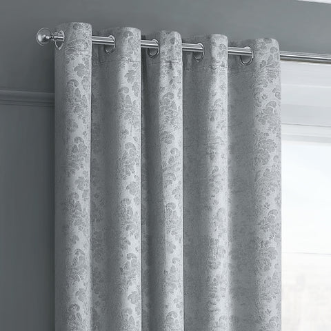 Velosso Damask Silver Thermal Dimout Eyelet Curtains