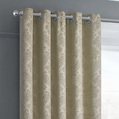 Velosso Damask Natural Thermal Dimout Ready Made Eyelet Curtains