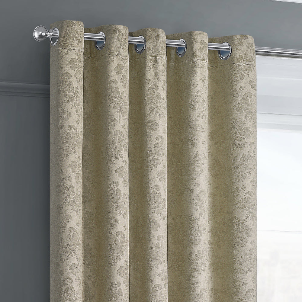 Velosso Damask Natural Thermal Dimout Ready Made Eyelet Curtains