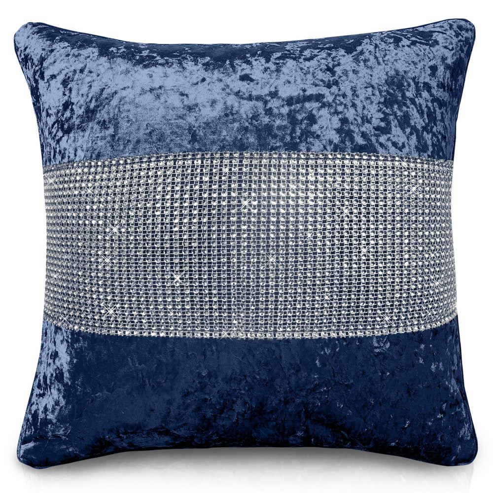 Intimates Navy Crushed Velvet Diamante Cushion Cover