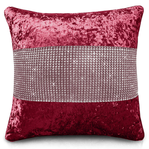 Intimates Raspberry Crushed Velvet Diamante Cushion Cover