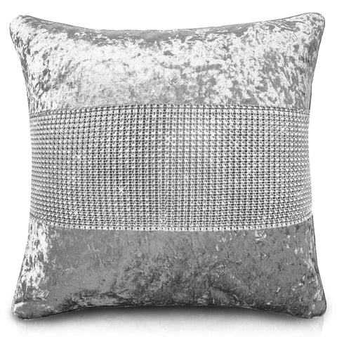 Intimates Silver Crushed Velvet Diamante Cushion Cover