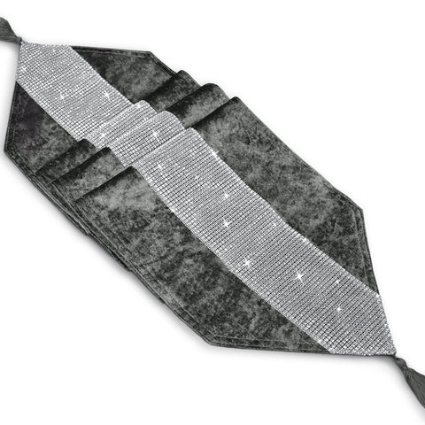 Intimates Crushed Diamante Velvet Luxury Charcoal Table Runner