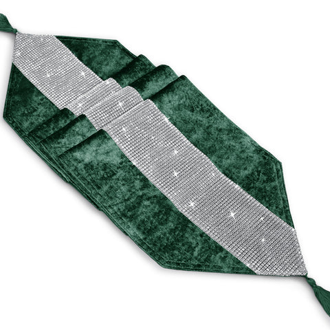 Intimates Crushed Diamante Velvet Luxury Emerald Table Runner