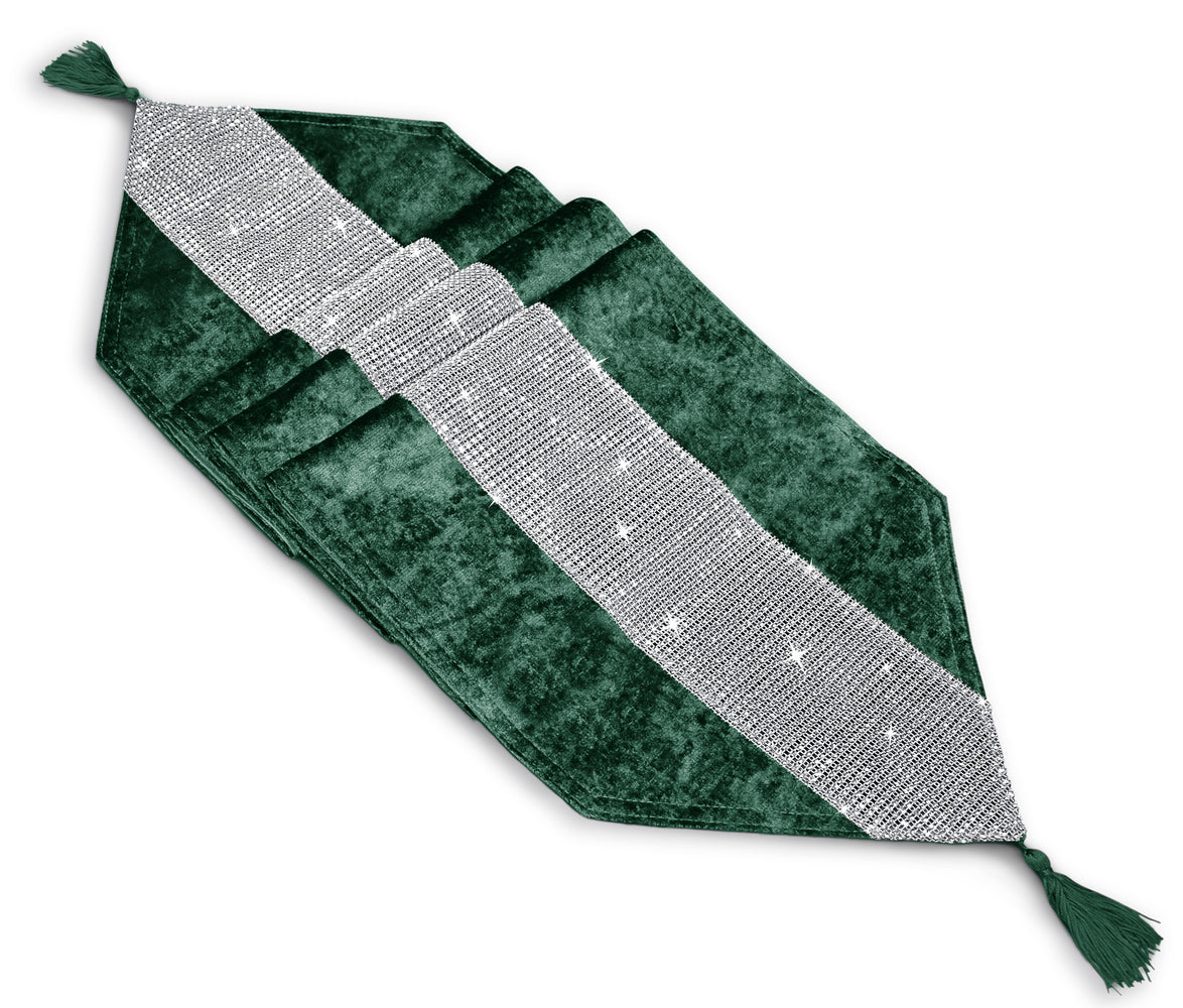 Intimates Crushed Diamante Velvet Luxury Emerald Table Runner