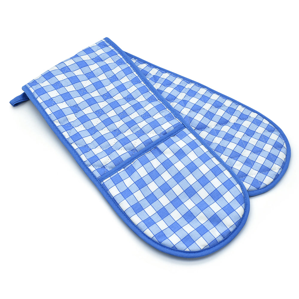 Kitchen Trends Gingham Check Blue Double Oven Gloves