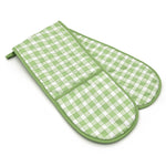Kitchen Trends Gingham Check Cotton Double Oven Gloves Green