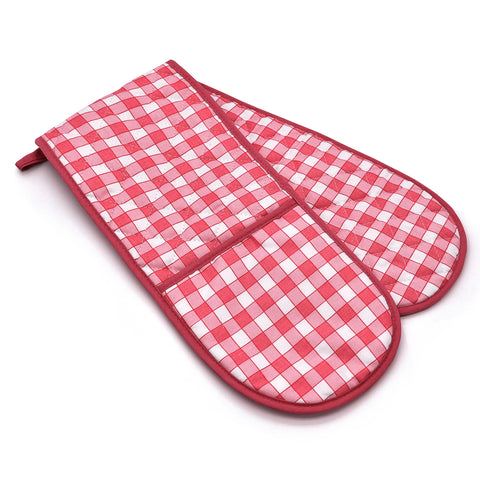 Kitchen Trends Gingham Check Red Double Oven Gloves