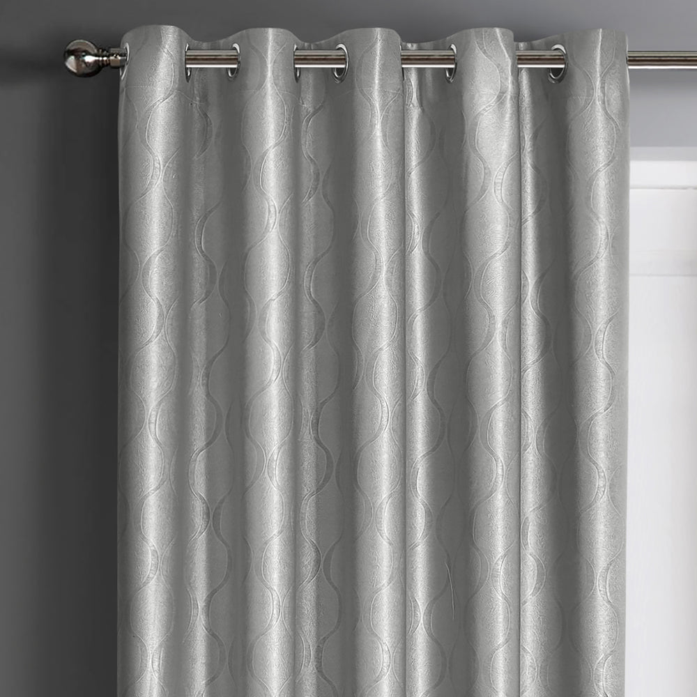 Velosso Evisa Silver Thermal Dimout Ready Made Eyelet Curtains