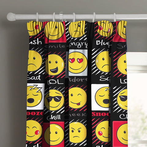 Velosso Expressions Black Emoji Pencil Pleat Curtains