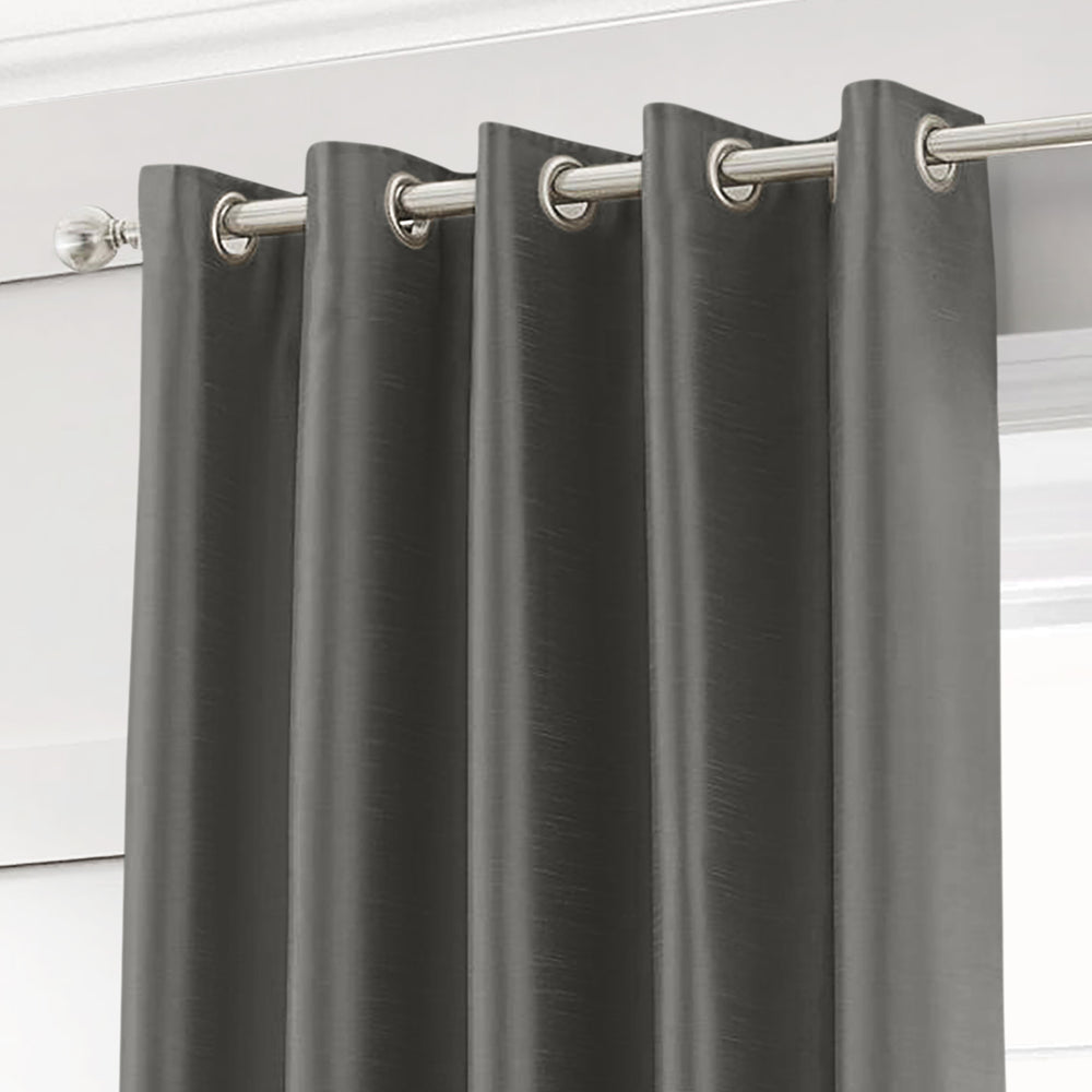 Velosso Charcoal Faux Silk Eyelet Curtains
